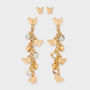 Butterfly Charm Dangle Drop Earring Set 2pc - Wild Fable™ Gold - 1 of 3