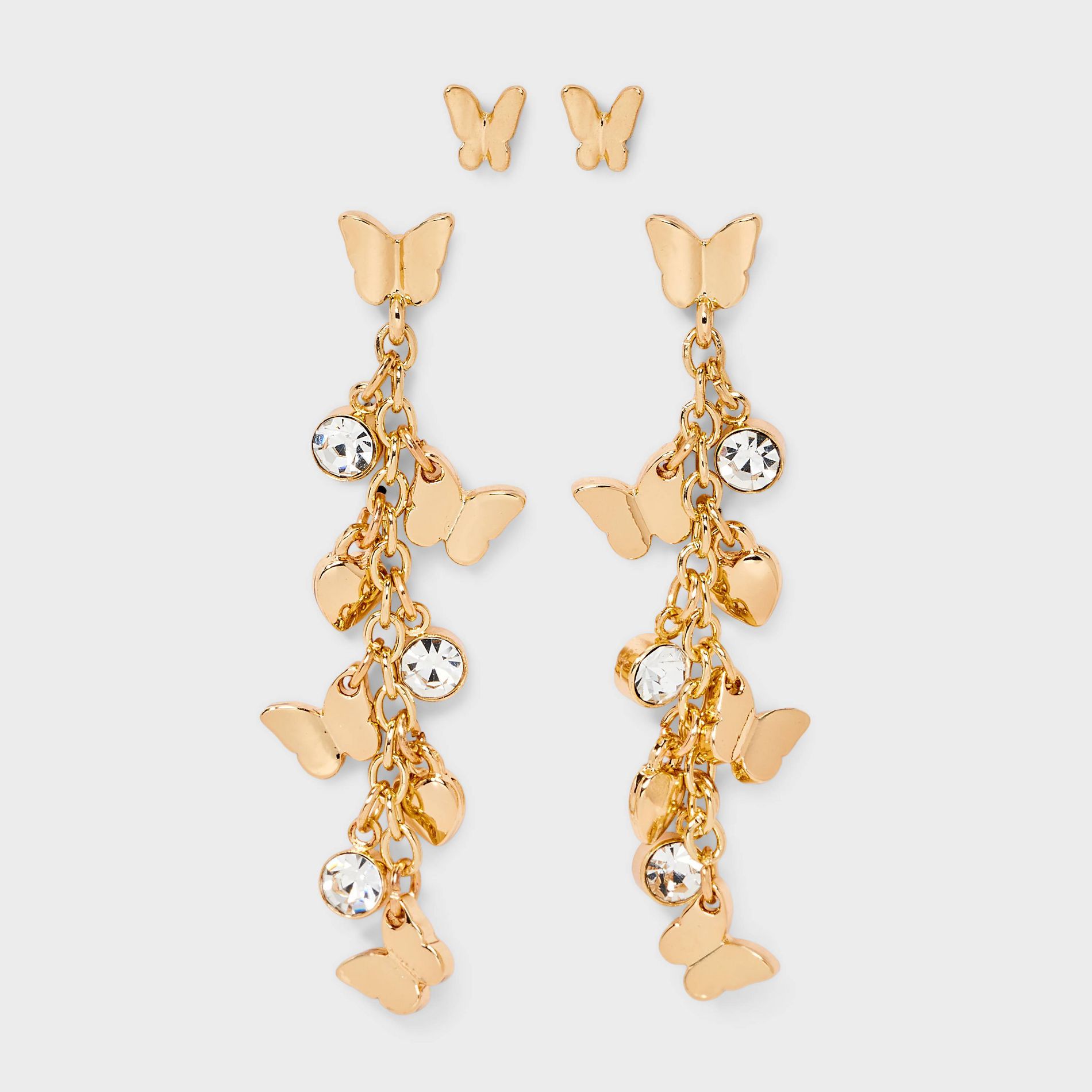 Butterfly Charm Dangle Drop Earring Set 2pc - Wild Fable™ Gold