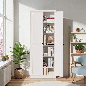 Mshliw 72" White Metal Kitchen Pantry Cabinet with Doors, Heavy-Duty Freestanding Storage Cabinet with 5 Adjustable Shelves for Kitchen & Home - 1 of 4