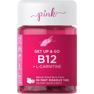 Pink Get Up & Go B-12 + L-Carnitine Fast Dissolve Tabs - Natural Berry - 50ct