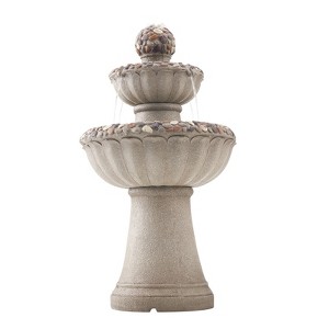 VEVOR Outdoor Water Fountain, 36.5 in Height Fountain and Waterfall, 2-Tier Floor Standing Rock Base Style Fiberglass and Resin Fountains, Gray - 1 of 4