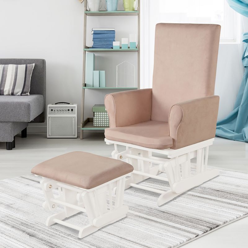 Costway Baby Nursery Relax Rocker Rocking Chair Glider & Ottoman Set w/Cushion Grey/Brown/Pink, 2 of 11