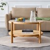 CENGHU Modern Simple Round Double-Layer Coffee Table, Solid Wood Glass Desktop Tea Table Rattan Woven, Side Table for Living Room, Natural - 2 of 4