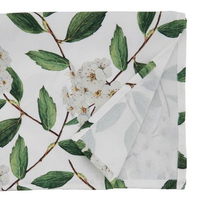 Green and White Floral Polyester Table Runner, 16" x 72"