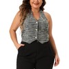 Agnes Orinda Women's Plus Size Retro V-Neck Halter Button Down Fashion Tweed Suit Vests - 2 of 4