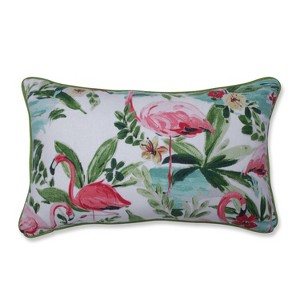 Floridian Flamingo Bloom Lumbar Throw Pillow - Pillow Perfect, Beige Pink Green
