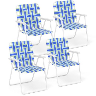 Tangkula 4pcs Folding Beach Chair Camping Lawn Webbing Chair Lightweight 1 Position Blue