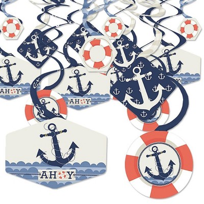 Big Dot of Happiness Ahoy - Nautical - Baby Shower or Birthday Party Hanging Decor - Party Decoration Swirls - Set of 40