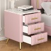 PAGED Upholstered Night Stand Modern Wooden Nightstand with 3 Storage Drawers and Marble Stickers Tabletop for Bedroom - 2 of 4