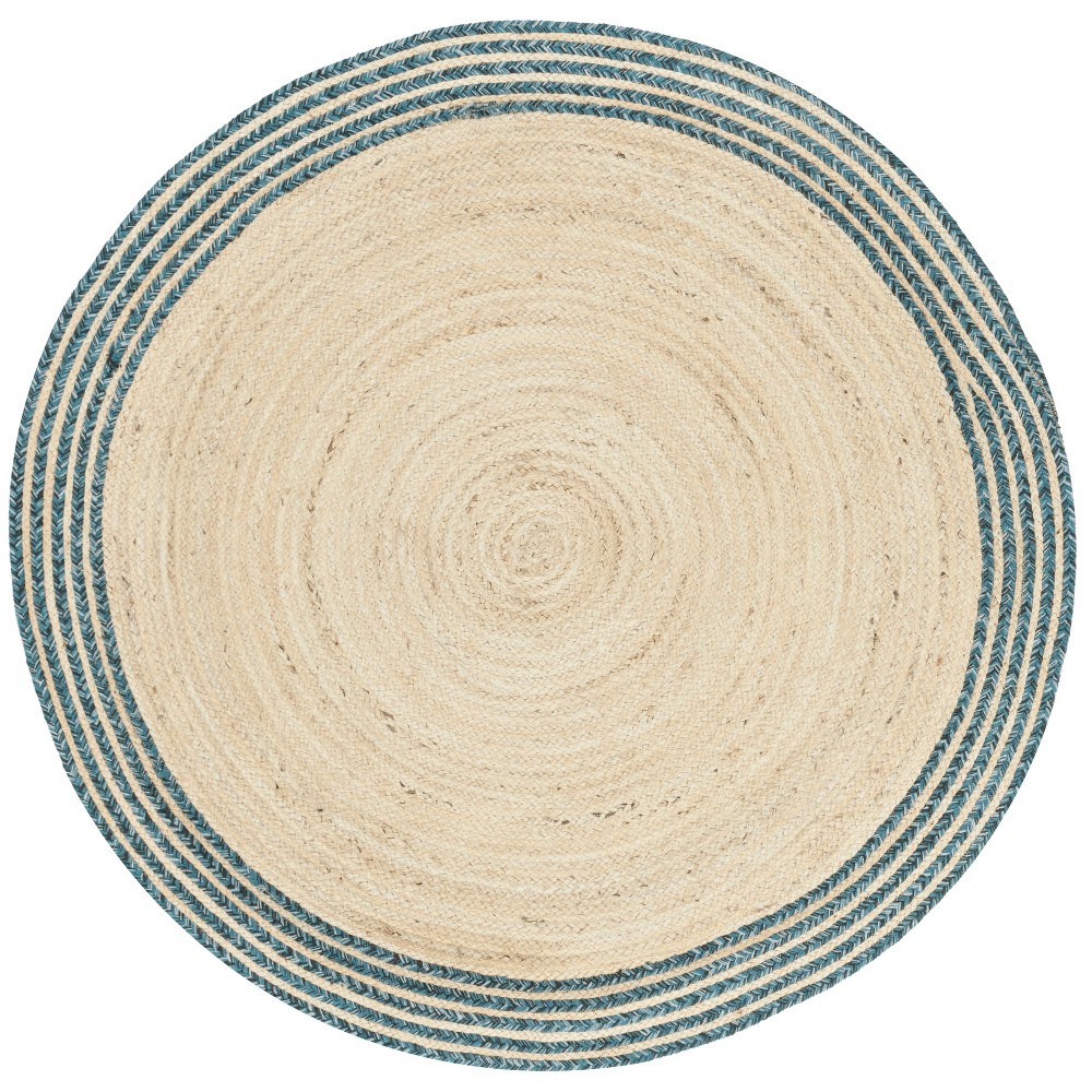  Round Solid Woven Area Rug Ivory/Blue