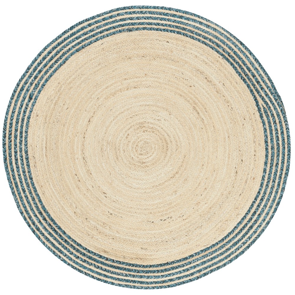 4' Round Solid Woven Area Rug Ivory/Blue - Safavieh