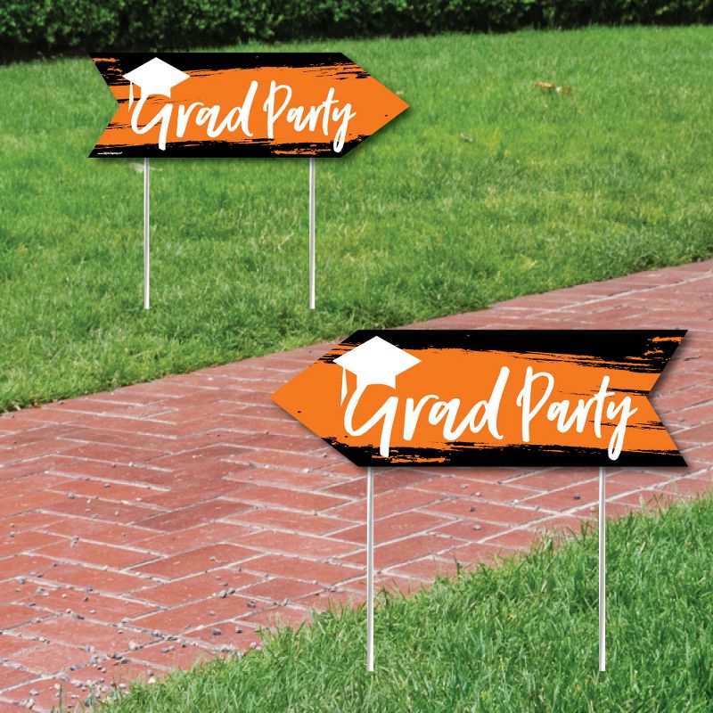 Big Dot of Happiness Orange Graduation Party Sign Arrow - Double Sided Directional Yard Signs - Set of 2, 1 of 8