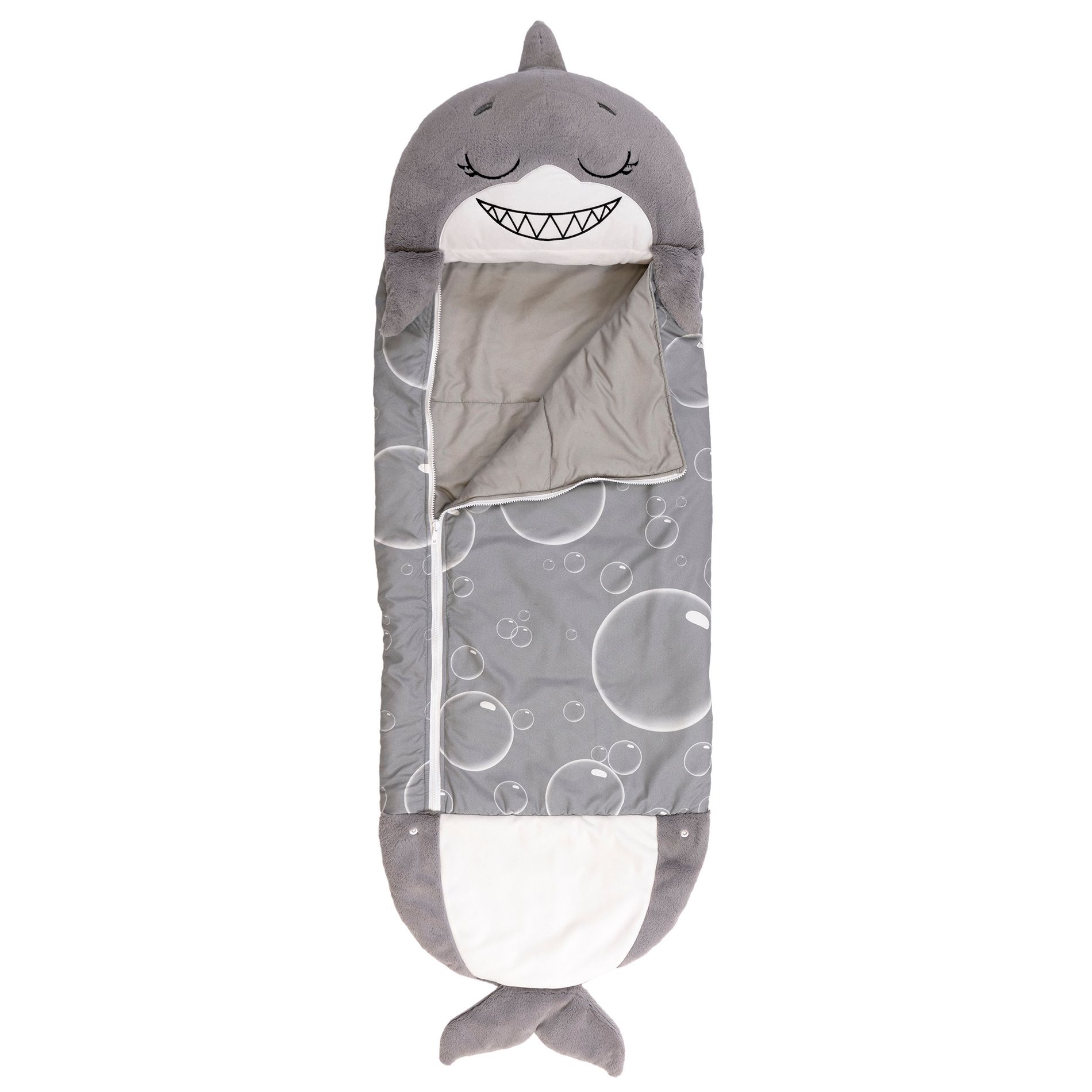 Happy Nappers Grey Shark 2-in-1 Pillow & Sleeping Bag - Medium 54"x20" Kids 3+