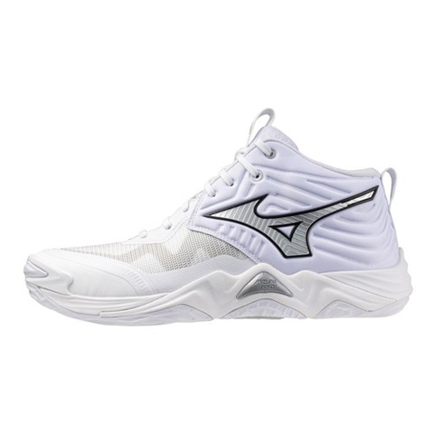 Mizuno Wave Momentum Elite Mid Volleyball Shoe, 8, White-Metallic Grey