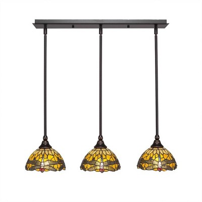 Toltec Lighting Any 3 - Light Chandelier in  Dark Granite with 7" Amber Dragonfly Art Glass Shade