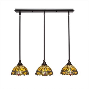 Toltec Lighting Any 3 - Light Chandelier in  Dark Granite with 7" Amber Dragonfly Art Glass Shade - 1 of 1