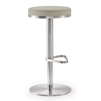 White Adjustable Swivel Bar Stool with Stainless Steel Frame