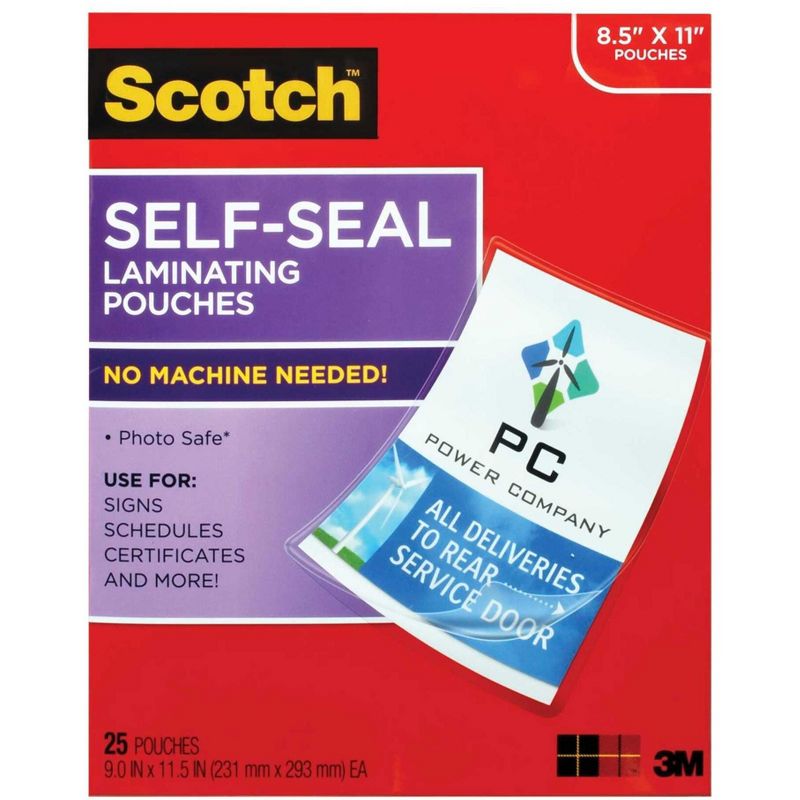 Scotch Self-Sealing Laminating Pouch, 9 x 11-1/2 Inches, Clear, Pack of 25, 1 of 6