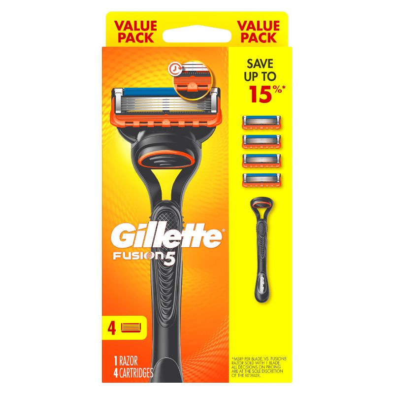 Gillette Fusion Value Pack Razor - Handle + 4 Blade Refills, 1 of 9