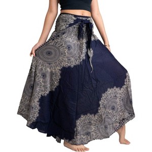 Women's Boho Maxi Skirt - Floral Print Long Flowy Skirt Hippierose Blue - 1 of 4