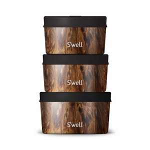 S'well Food Canister Set Teakwood: Stainless Steel Storage, Dishwasher-Safe, Silicone Lid, 3-Piece Set - 1 of 4