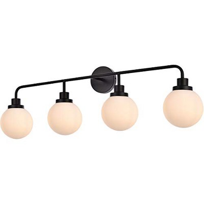 Hanson 4-Light Black and Opal White Glass Bath Sconce