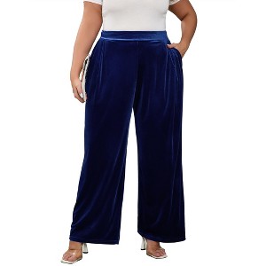 Plus Size Women Pants Elastic Waist Velvet Wide Leg Long Trousers - 1 of 4