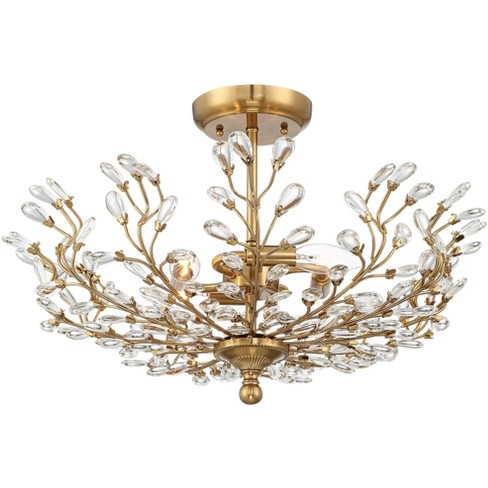 Brass Crystal Semi Flush Mount Ceiling Light