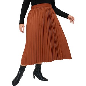 BLUEMING Womens Plus Size Pleated Skirts Floral High Rise Elastic Waist Swing Flar Maxi Skirt - 1 of 4