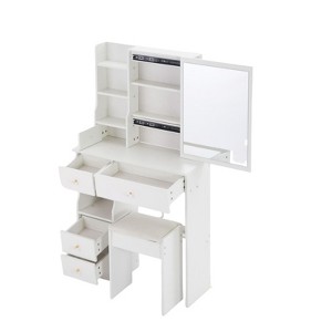 SEVOBAL Dressers Modern Vanity Table Set with Sliding Mirror Cushioned Stool and Storage for Small Bedroom, White, 29.2"*12.6"*50.4" - 1 of 4