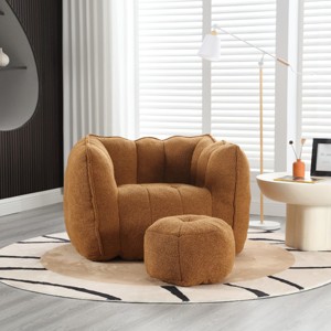 Chenille Bean Bag Chair with Footstool and Foam Filling, Soft Square Lazy Sofa with Armrests for Indoor Use-Baofuwish - 1 of 4