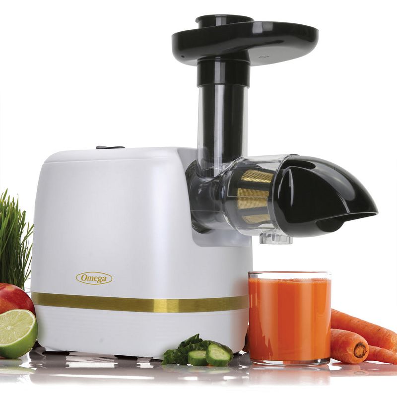 Omega Cold Press 365 Compact Masticating Horizontal Juicer, 150W Low-Speed 3-Stage Auger, in White (H3000RWH13), 1 of 9