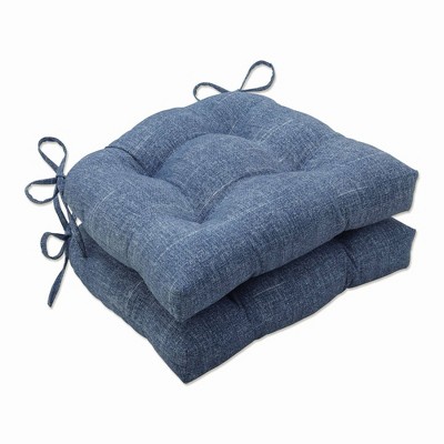 2pk Outdoor/Indoor Large Chair Pad Set Tory Denim Blue - Pillow Perfect: Weather-Resistant, Fade-Resistant, Botanical Print