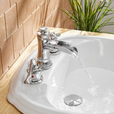 Chrome Widespread Double Handle Waterfall Bathroom Faucet
