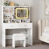 Vanity Desk with Sliding Mirror, Makeup Desk and Stool with Lights in 3 Colors, Vanity Table with Charging Station, 2 Drawers & Storage Shelves - 2 of 4