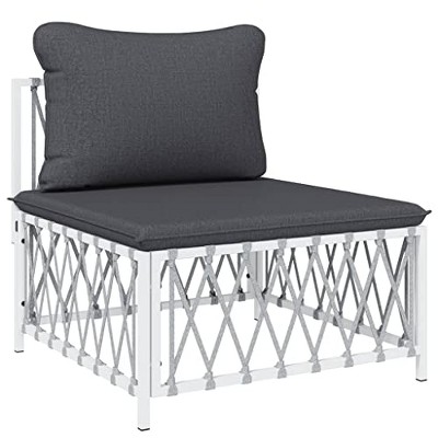 vidaXL Patio Middle Sofa in White Woven Fabric – Durable Outdoor Seat with Cushions, Modular, Flexible Design and Powder-Coated Steel Frame.