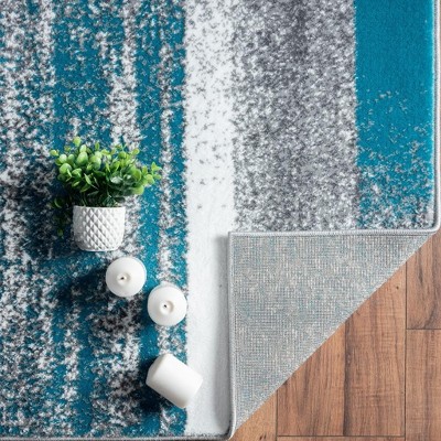 Turquoise and Gray Geometric Synthetic 2' x 7' Area Rug