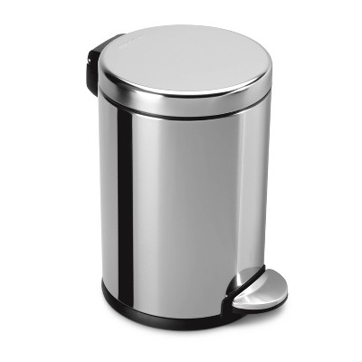 Polished Stainless Steel Round Step Trash Can with Pedal, 1.2 Gallon