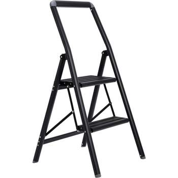 BIRDROCK HOME 2 Step Slim Aluminum Step Ladder - Black