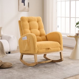 Kumasinova Plush Teddy Fabric Modern Accent Rocing Chair with Extandable Footrest&Side Pockets,Versatile Armchair Rocker with 300lbs Max - 1 of 4