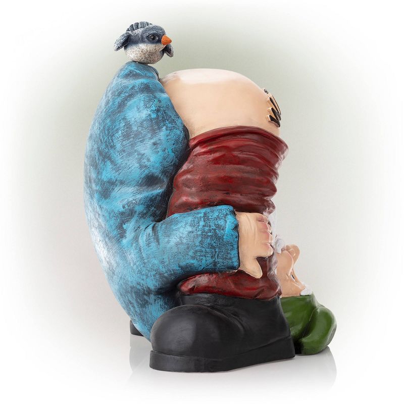 22&#34; Mooning &#34;Welcome&#34; Gnome with Bird Polyresin Statue Outdoor - Alpine Corporation, 6 of 9