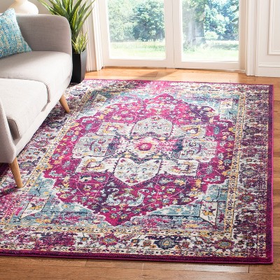 Fuchsia and Ivory Hand-Knotted Synthetic Area Rug 3' x 5'