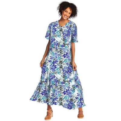 Woman Within Plus Size Petite Short-Sleeve Crinkle Dress