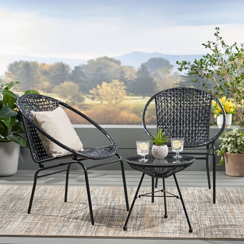 Java 3pc Faux Rattan Chat Set - Black - Christopher Knight Home, 1 of 8