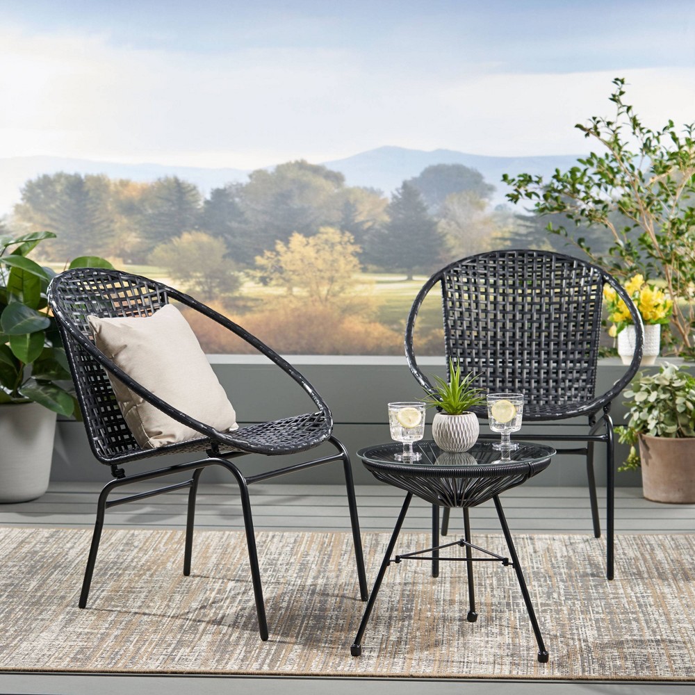 Photos - Garden Furniture Java 3pc Faux Rattan Chat Set: Weather-Resistant, Includes 2 Arm Chairs & Accent Table - Christopher Knight Home