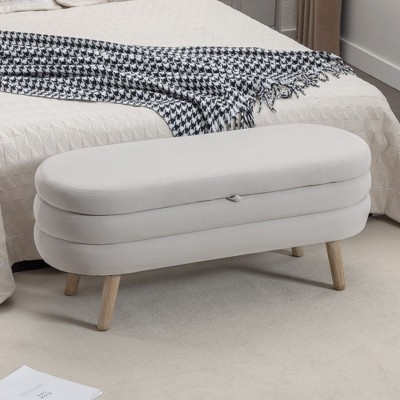 Grungis Velvet Storage Benches with Wood Legs,Upholstered Storage Ottoman,Ottoman Bench for Living Room,Bedroom