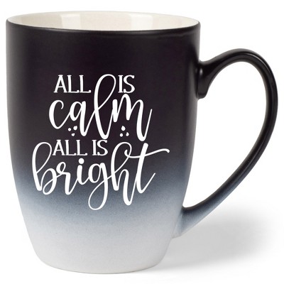 Elanze Designs All Is Calm All Is Bright Two Toned Ombre Matte Black and White 12 ounce Ceramic Stoneware Coffee Cup Mug