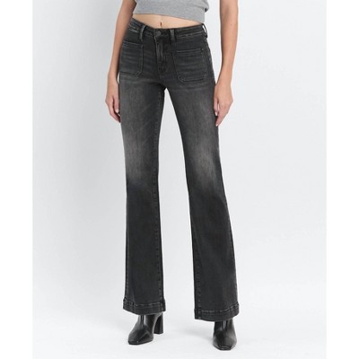Women's High Rise Front Patch Pocket Flare Jeans - FLYING MONKEY