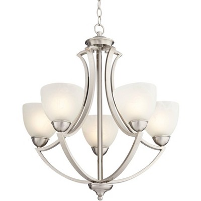 Possini Euro Design Milbury Satin Nickel Pendant Chandelier 24" Wide Modern White Glass 5-Light Fixture for Dining Room House Foyer Kitchen Island