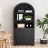 Dyonery 71" High Arched Bookcase with Doors, 5-Shelf Mid-Century Modern Black Arched Cabinet with Storage and Open Adjustable Shelves，Gray - 3 of 4